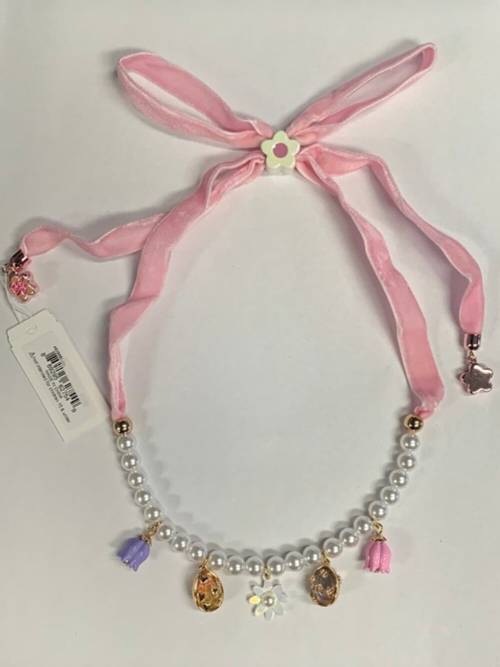 Betsey Johnson Spring Tulip Charm Choker Necklace Easter Velvet Ribbon